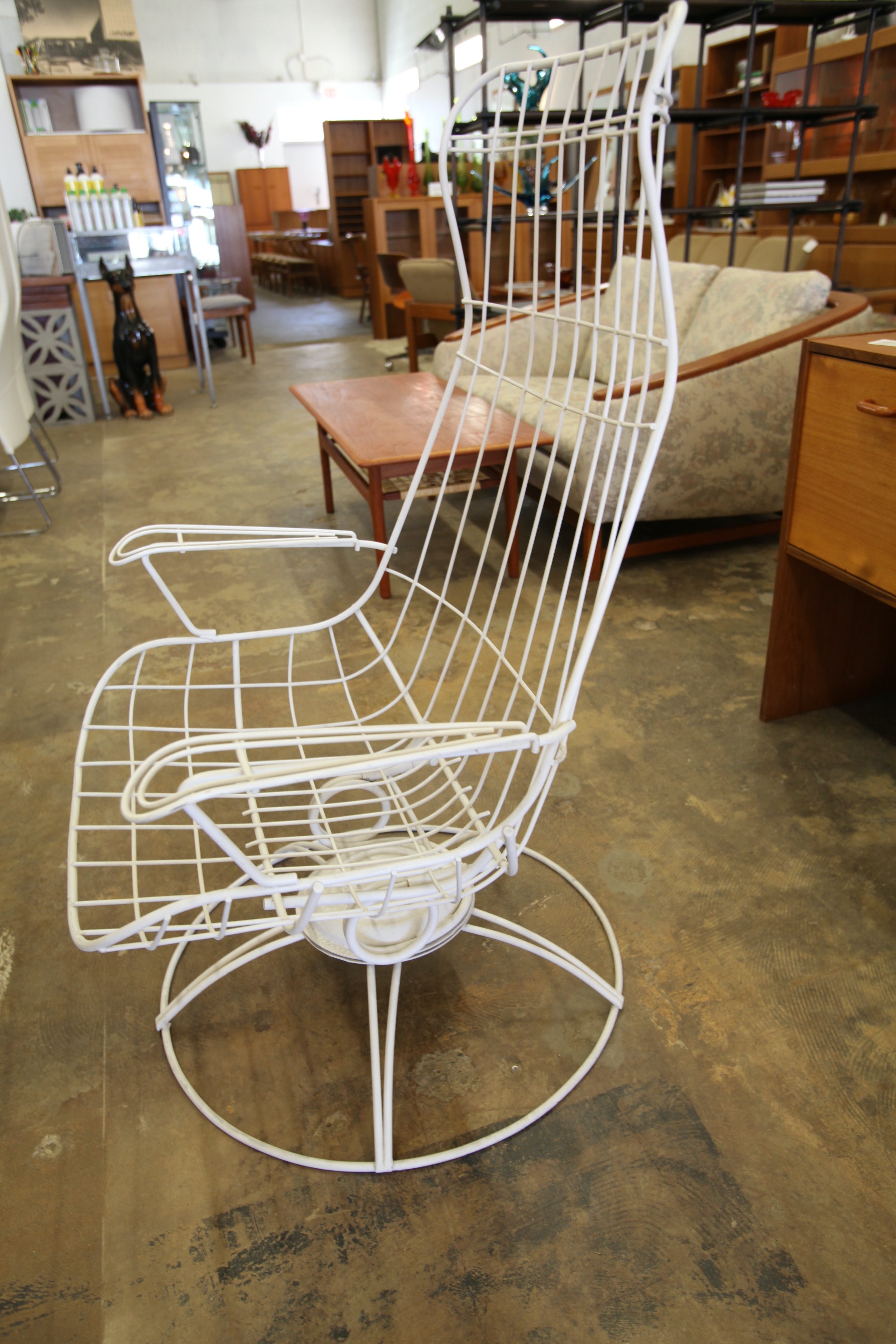 Vintage 1960's MCM Wire High Back Swivel Lounge Chair by Homecrest