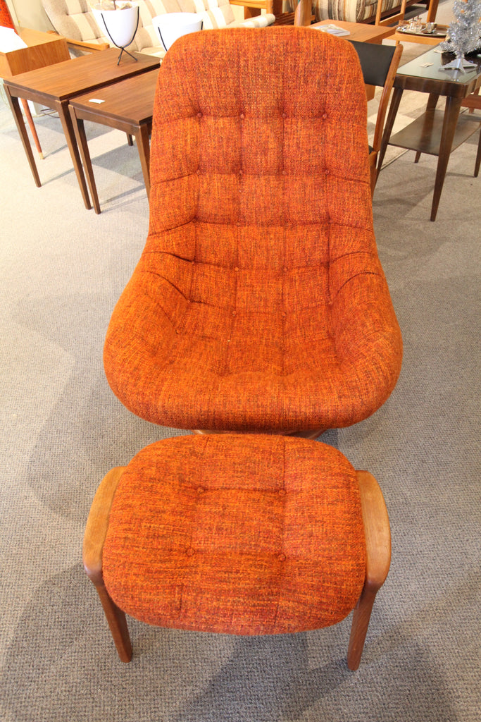 Orange R. Huber Mid Century Chair and Ottoman