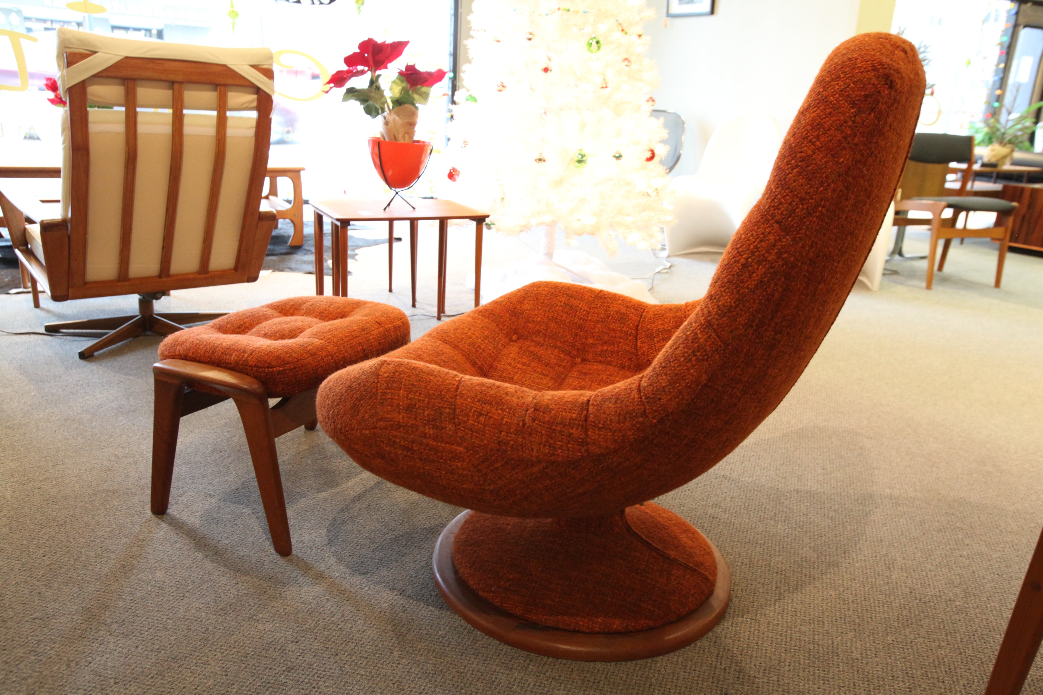 Orange R. Huber Mid Century Chair and Ottoman