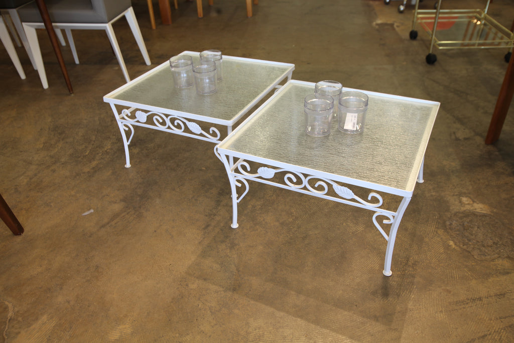 Vintage MCM White Metal Patio Side Table (22" x 22" x 12.5"H)