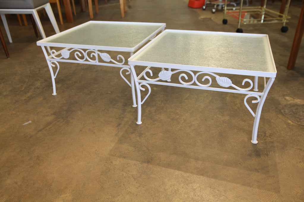 Vintage MCM White Metal Patio Side Table (22" x 22" x 12.5"H)