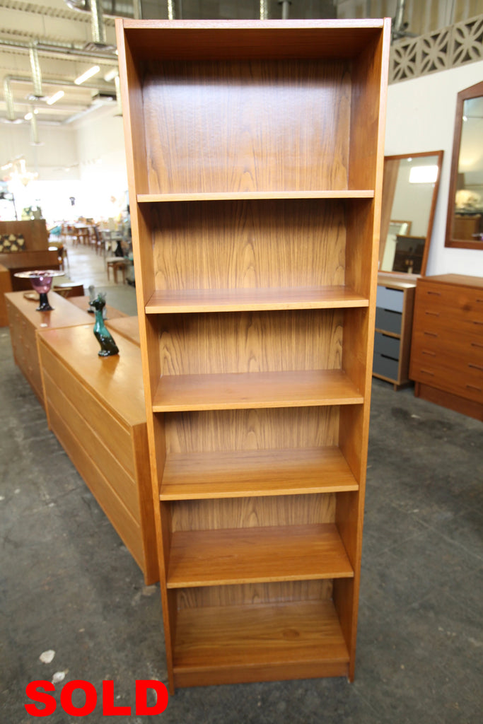 Vintage Narrow Teak Bookshelf (23.75"W x 11"D x 74.5"H)