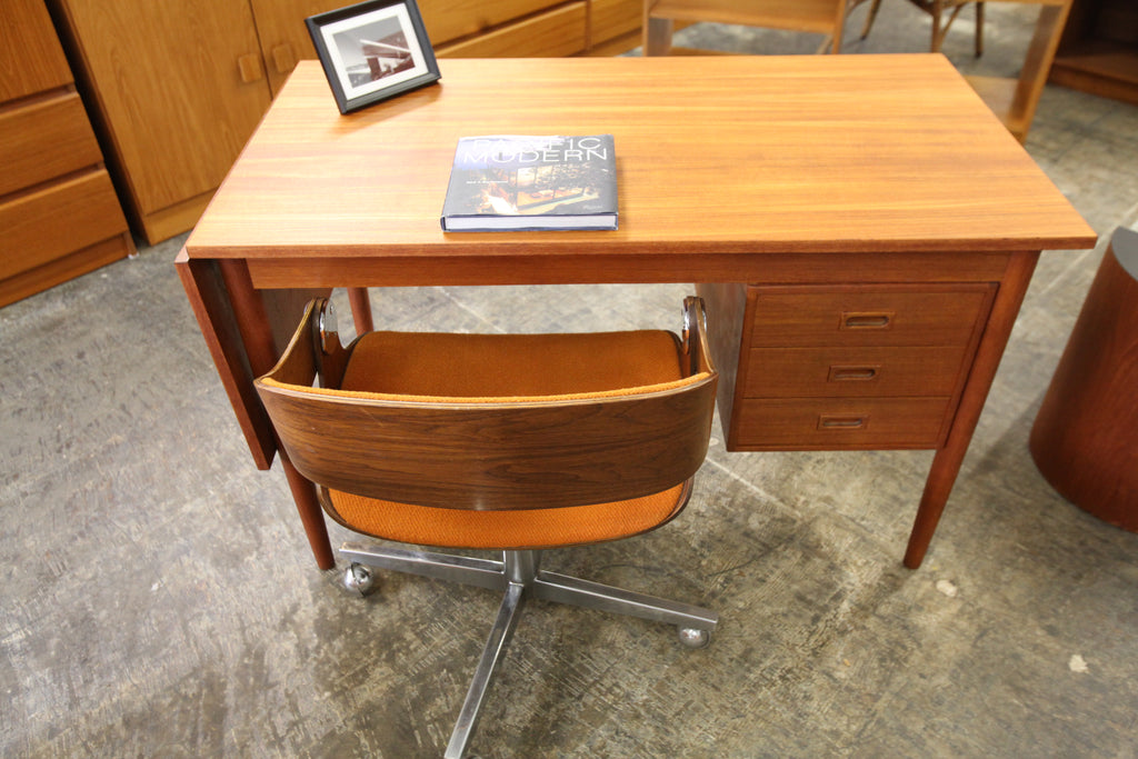 Vintage 3 Drawer Teak Desk With Fold Down Extension