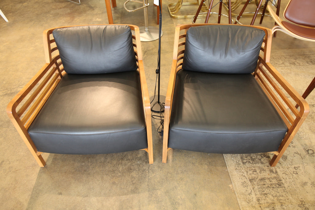 Rare & Beautiful "FLAX" Chair by Ligne Roset in Black Leather (30"W x 31"D x 26.25"H)