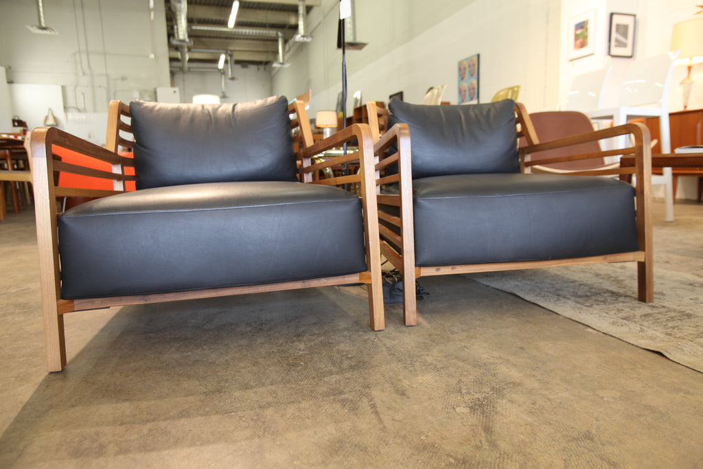 Rare & Beautiful "FLAX" Chair by Ligne Roset in Black Leather (30"W x 31"D x 26.25"H)