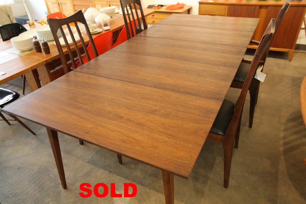 Large Square Vintage Walnut Dining Table w/ 3 Leafs