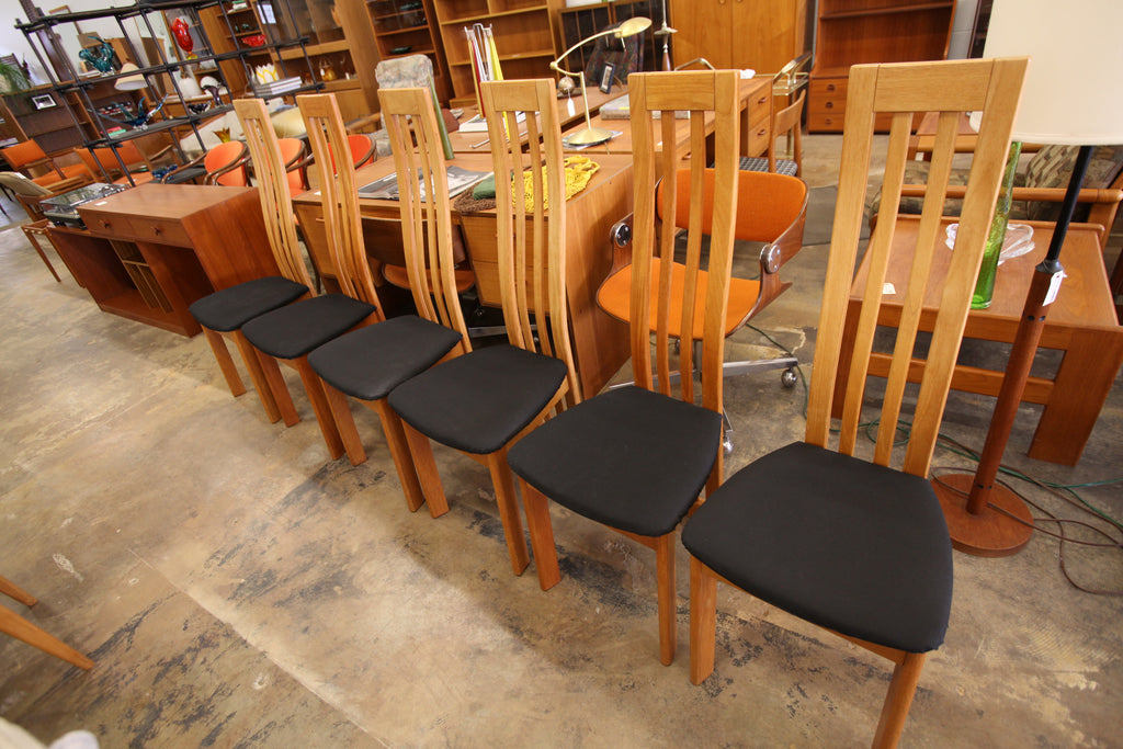 Set of 6 Vintage Teak High Back Dining Chairs  (17"W x 20"D x 45.25"H)