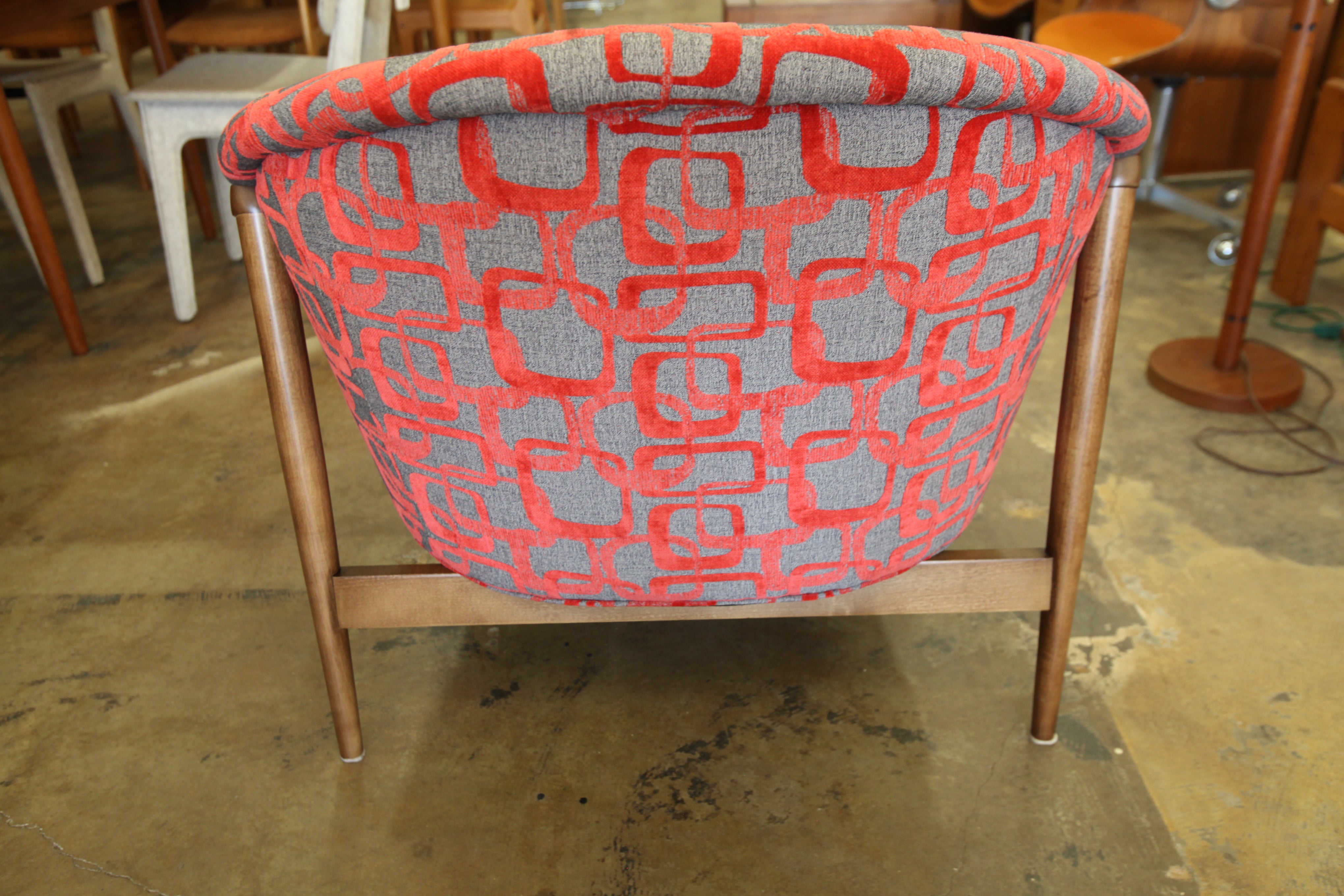 Vintage Walnut Framed Lounge Chair w/ Newer Fabric (34.5"W x 32"H x 36"D)