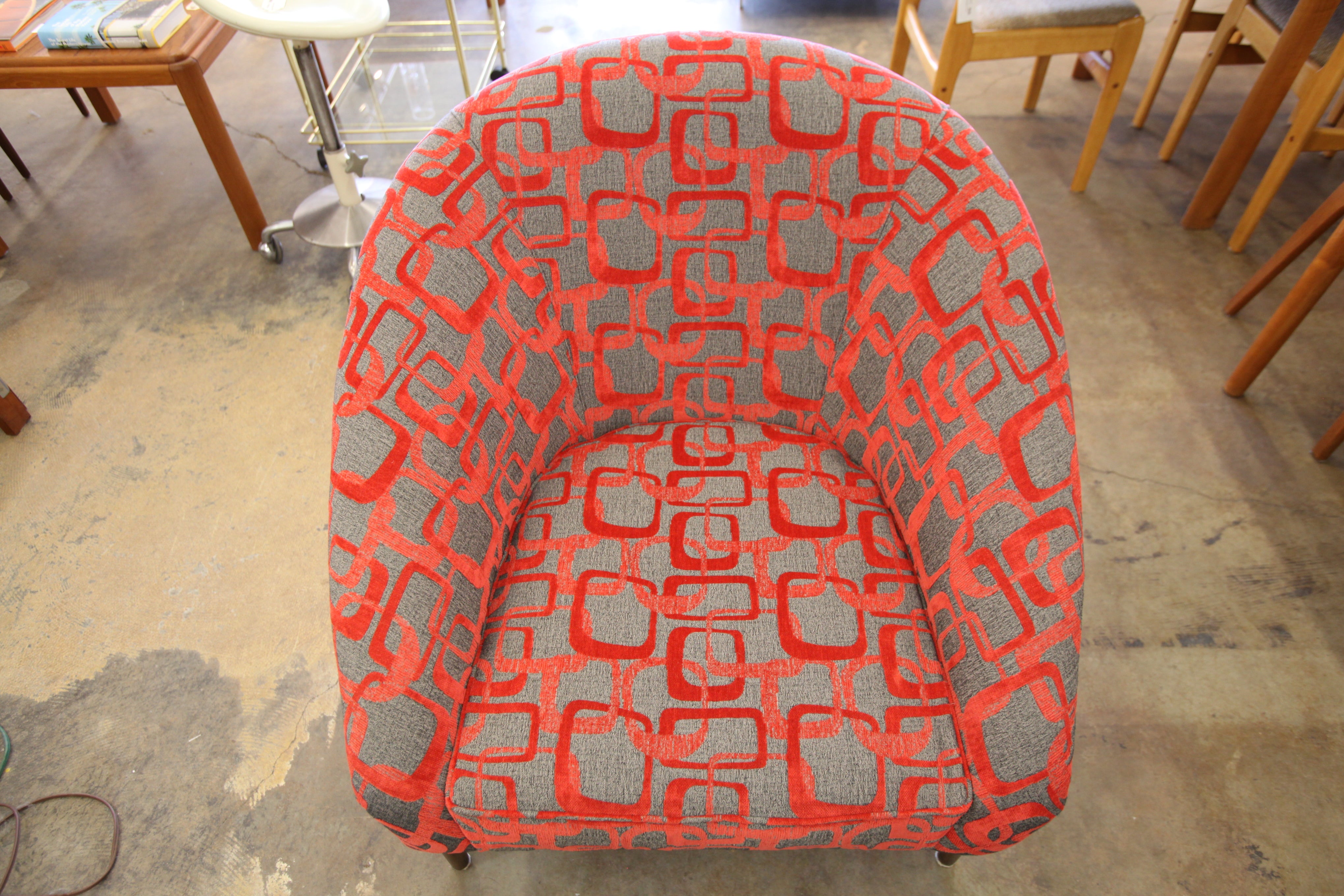 Vintage Walnut Framed Lounge Chair w/ Newer Fabric (34.5"W x 32"H x 36"D)