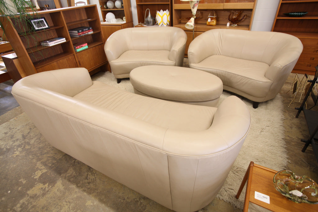 Sofa in Beige Leather (85"W x 39"D x 32.5"H)