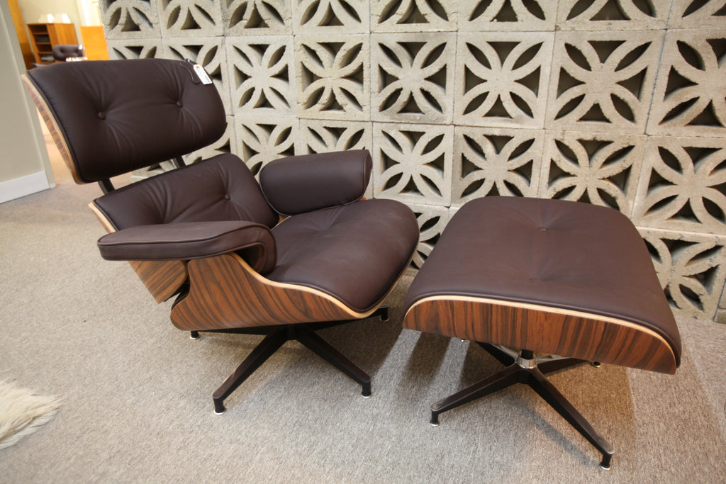 Eames Replica Lounge Chair and Ottoman (Drk Brown leather / Palisander Wood)