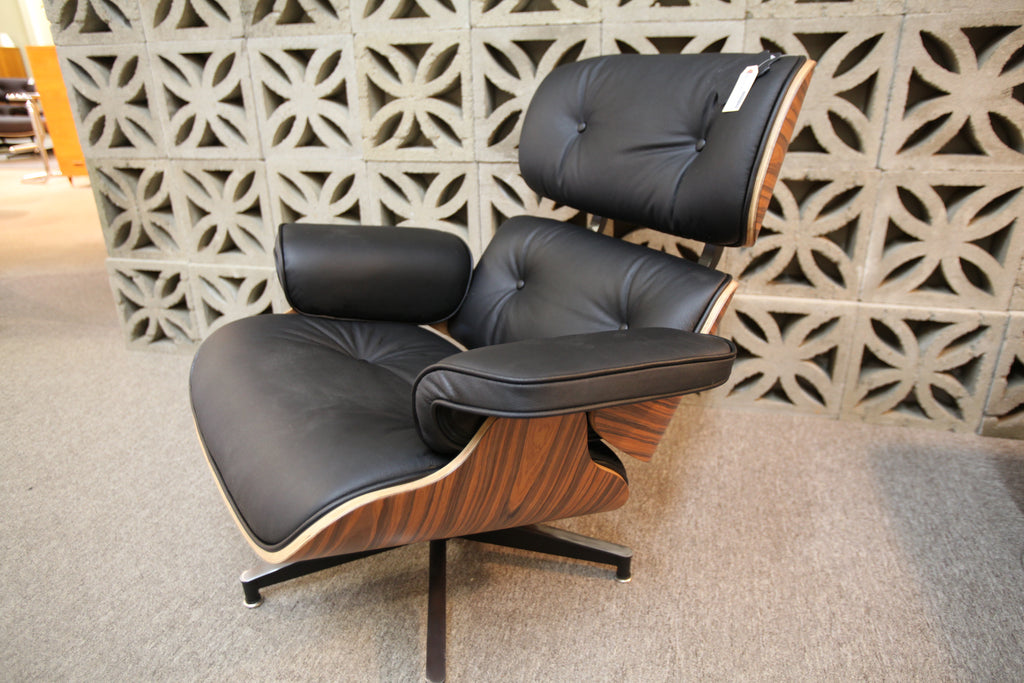 Eames Replica Leather Lounge Chair and Ottoman (Black Leather / Palisander Wood