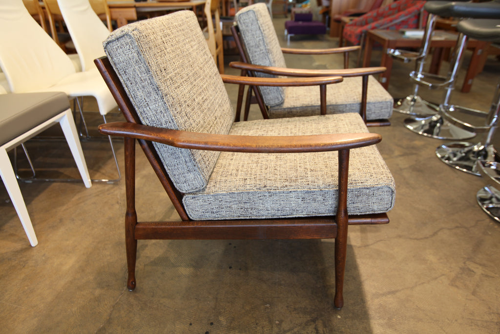 Vintage Walnut Lounge Chairs With New Foam and Fabric