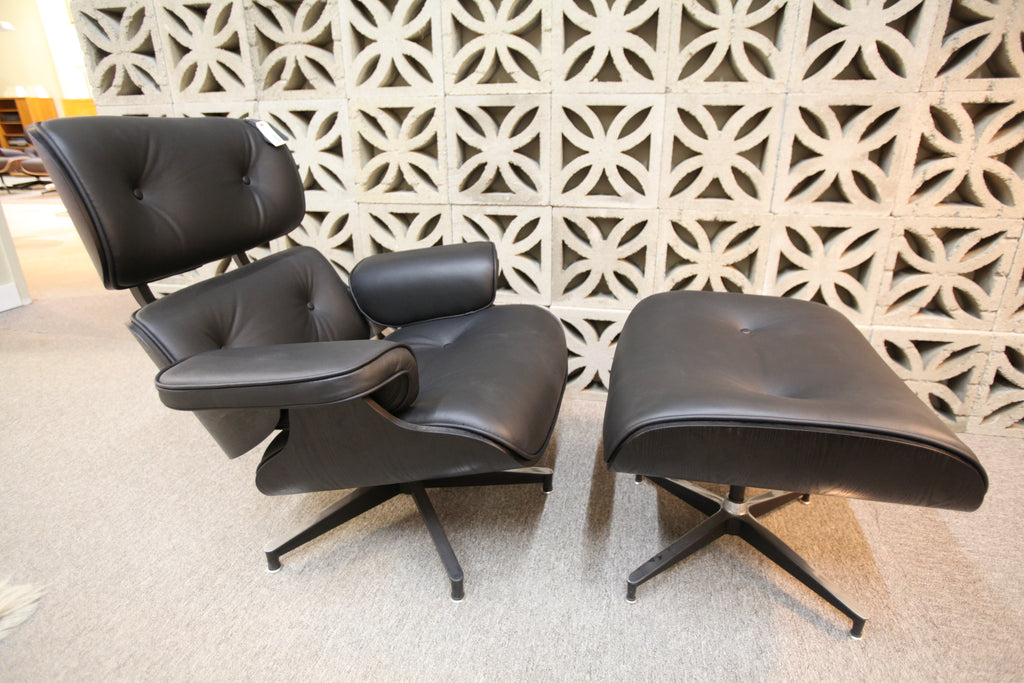 Eames Replica Leather Lounge Chair and Ottoman (Blk Leather / Blk Wood)
