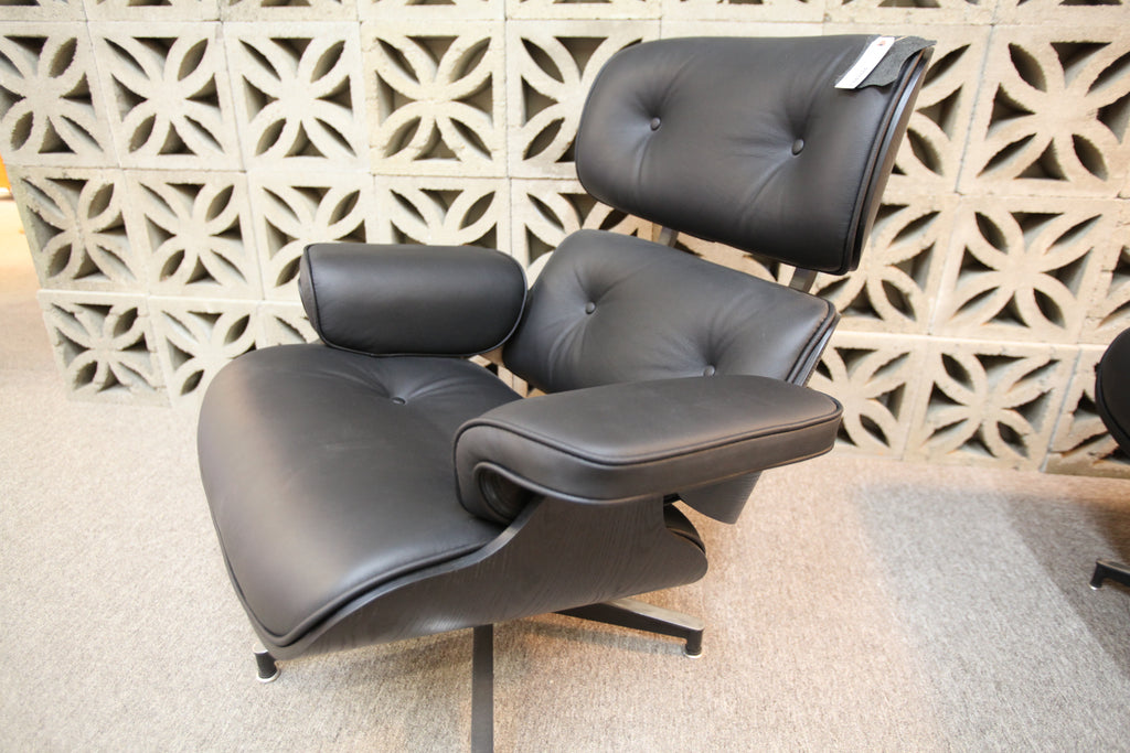 Eames Replica Leather Lounge Chair and Ottoman (Blk Leather / Blk Wood)