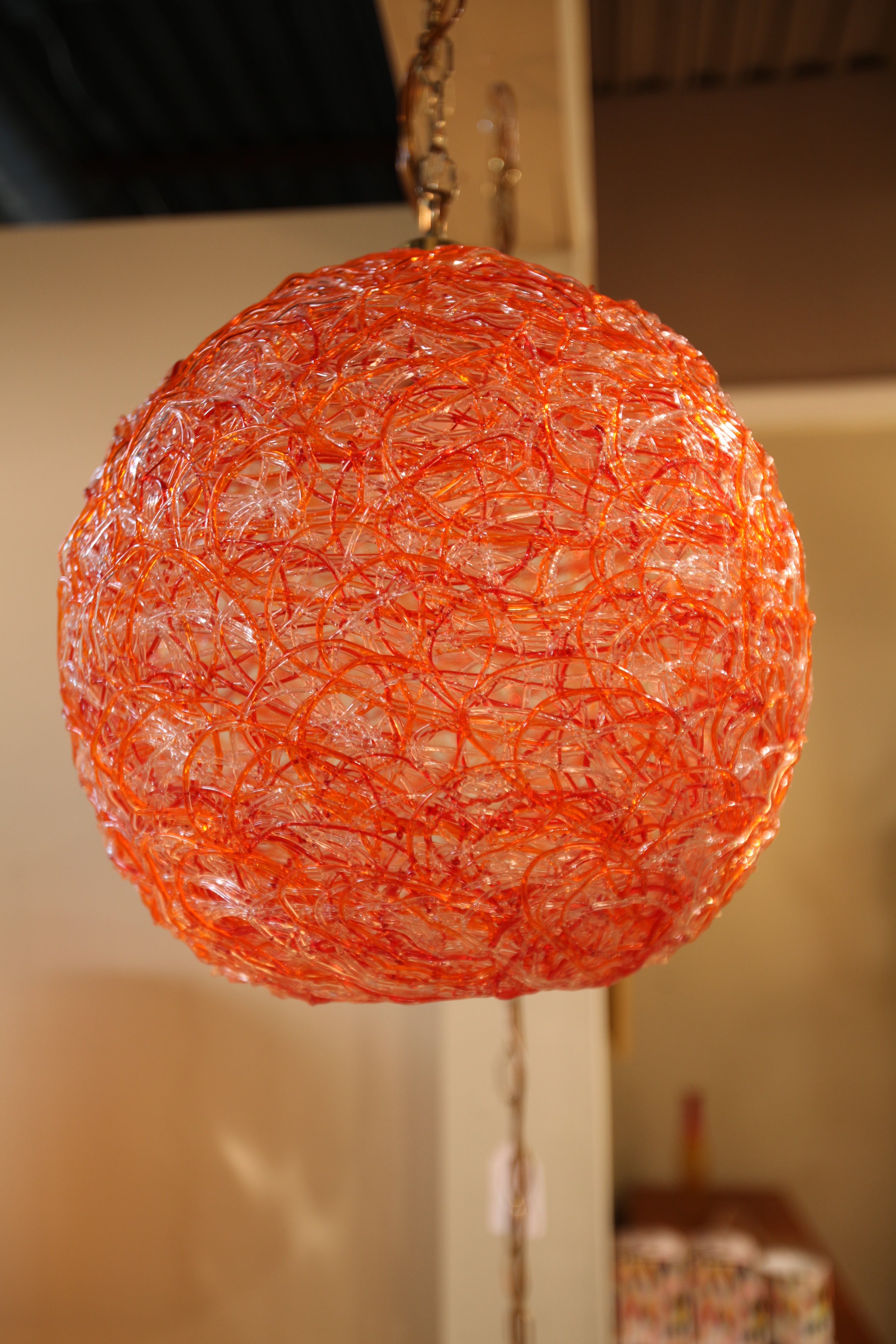 Vintage Glass Spaghetti Hanging Lamp (14" dia)