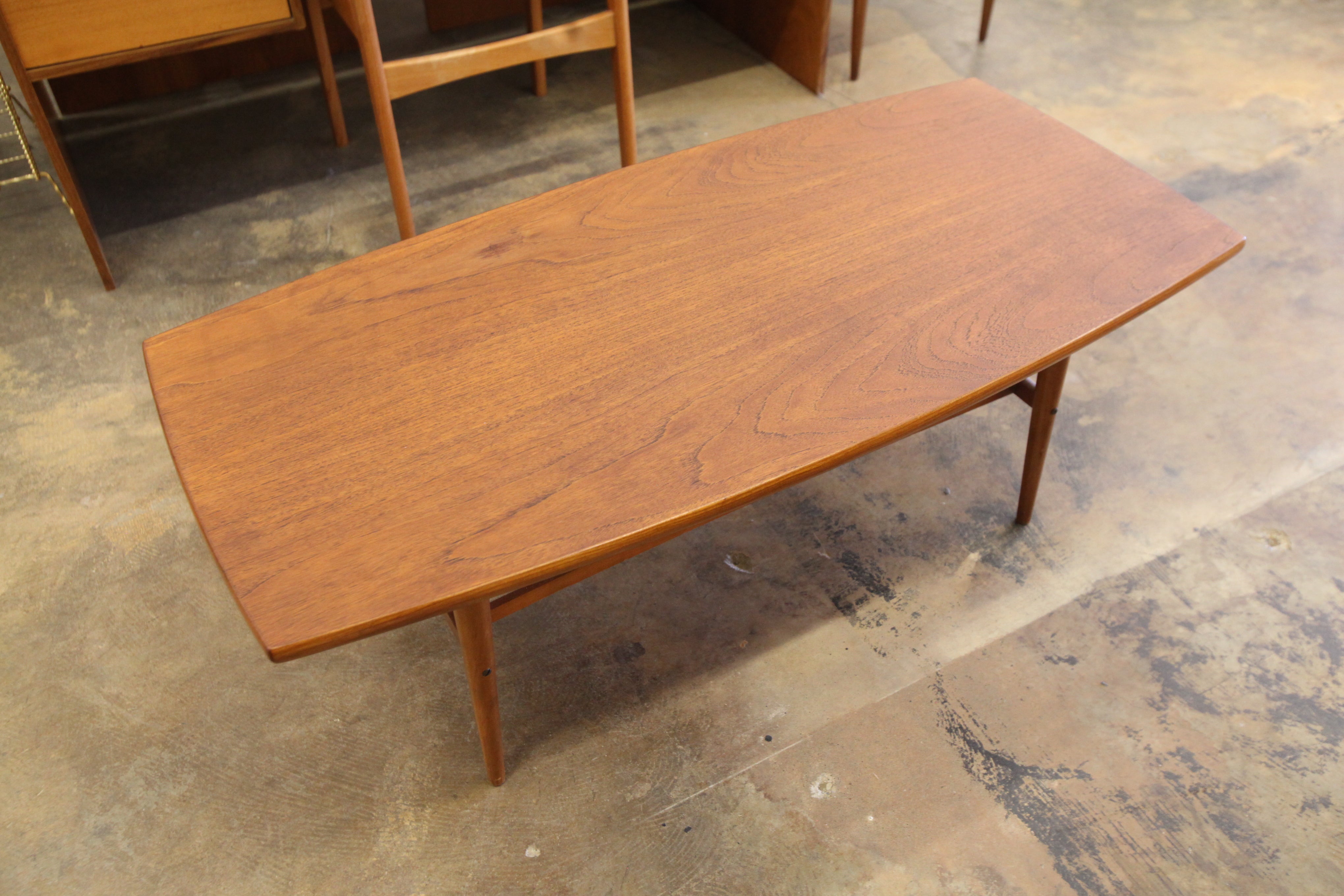 Small Vintage Teak Surfboard Style Coffee Table (43.5"L x 21"W x 16.25"H)