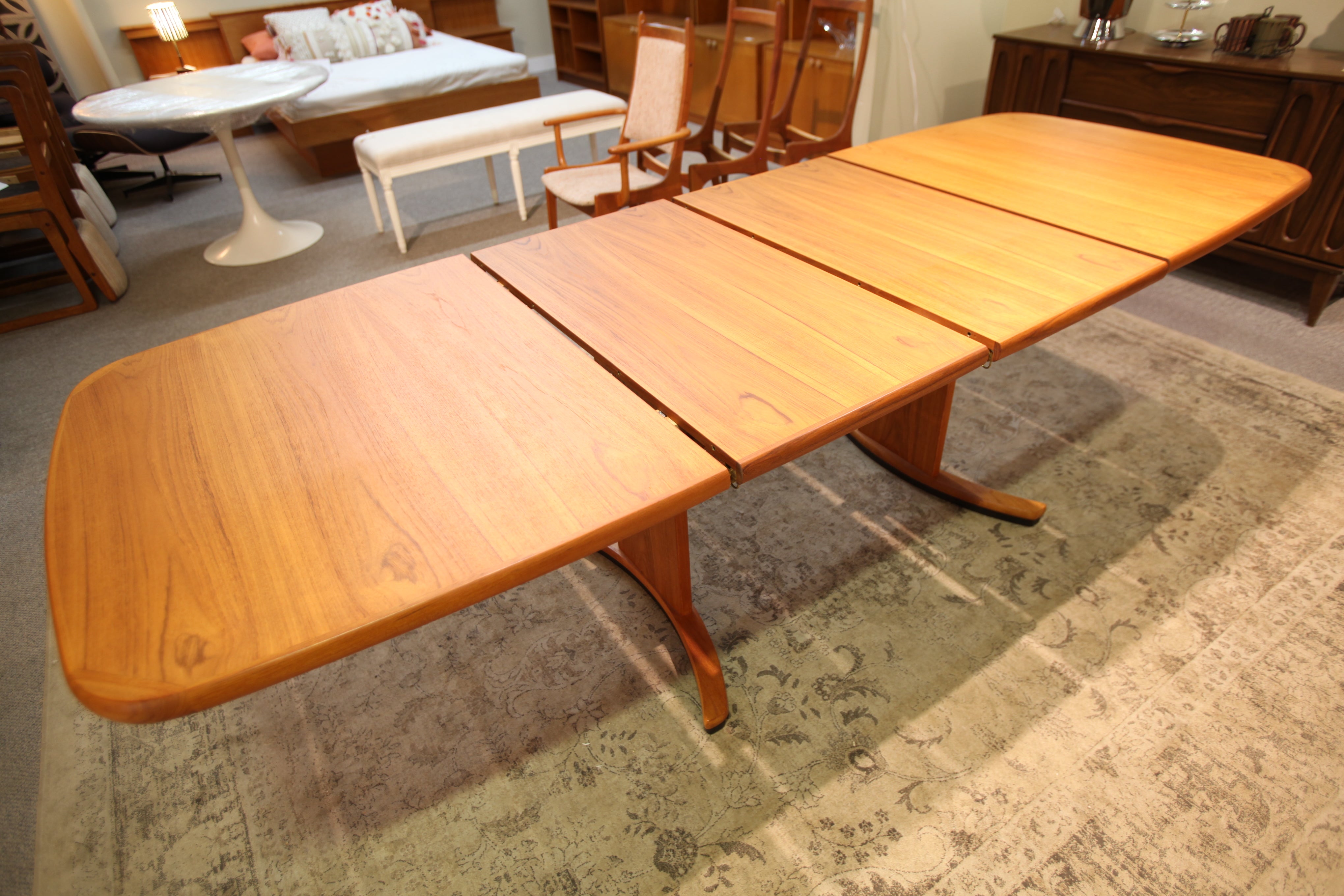 Fabulous Long Teak Table w/ 2 Leafs and Mechanical Drive (101" x 38") or (61.5" x 38")