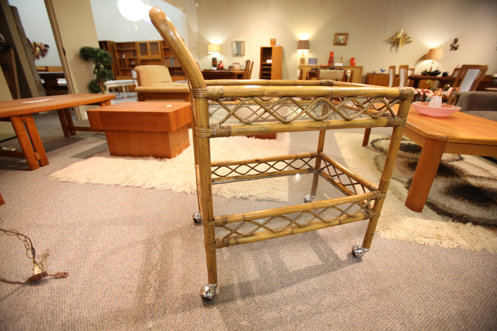 Vintage Bamboo Bar Cart (26.5" x 18.5" x 34.25"H)