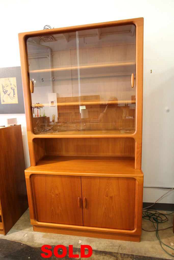 Beautiful Vintage Dyrlund Teak Cabinet w/ Glass Doors and Lower Tambour Sliding Doors