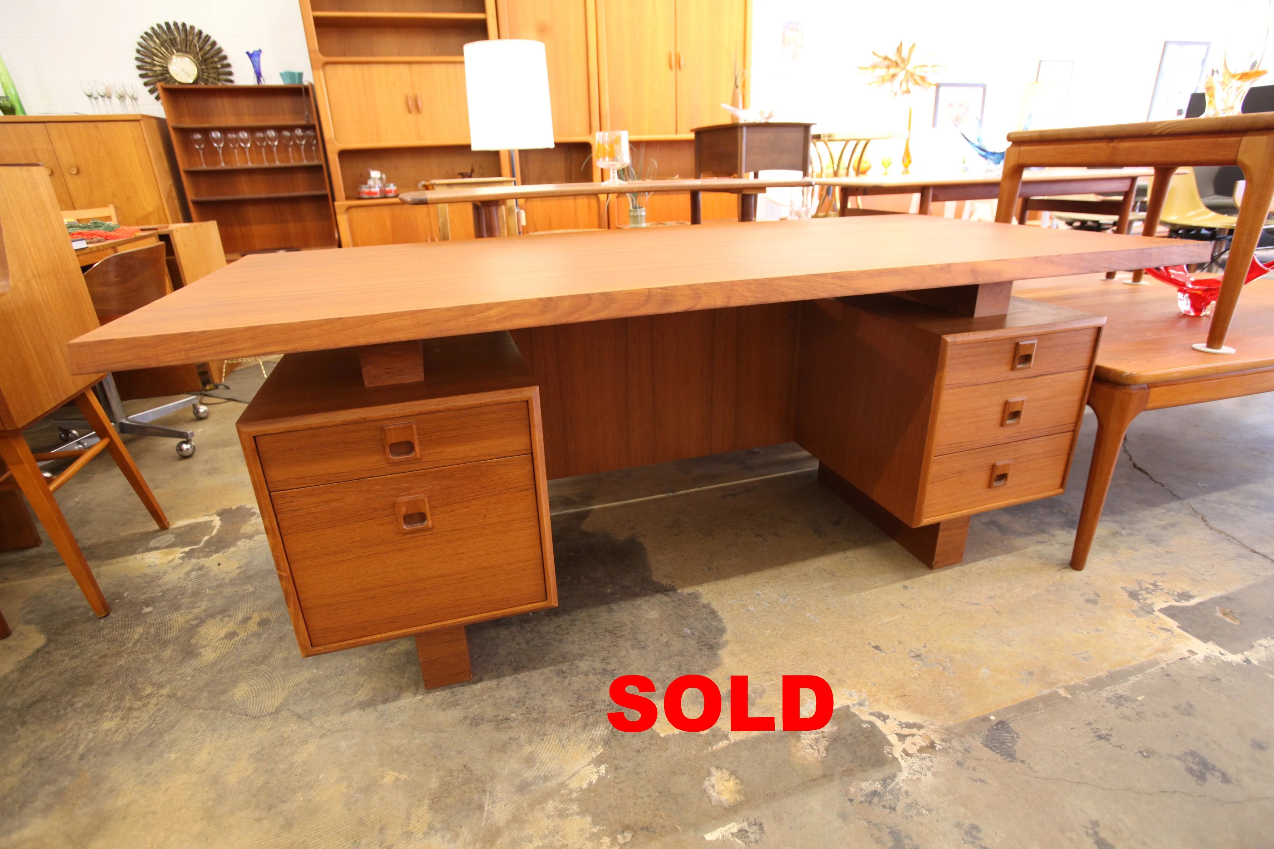 Large Vintage Teak Executive Desk (71.75"W x 34"D x 30"H)