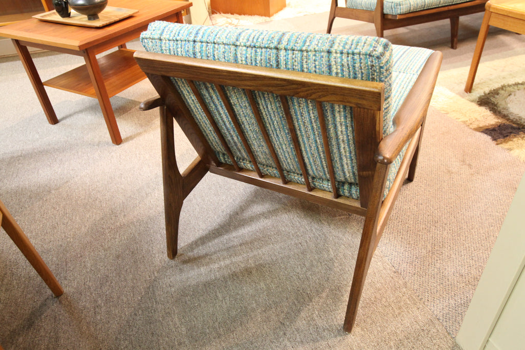 Vintage Wood Framed Lounge Chair & Ottoman (27"W x 35"D x 28"H)