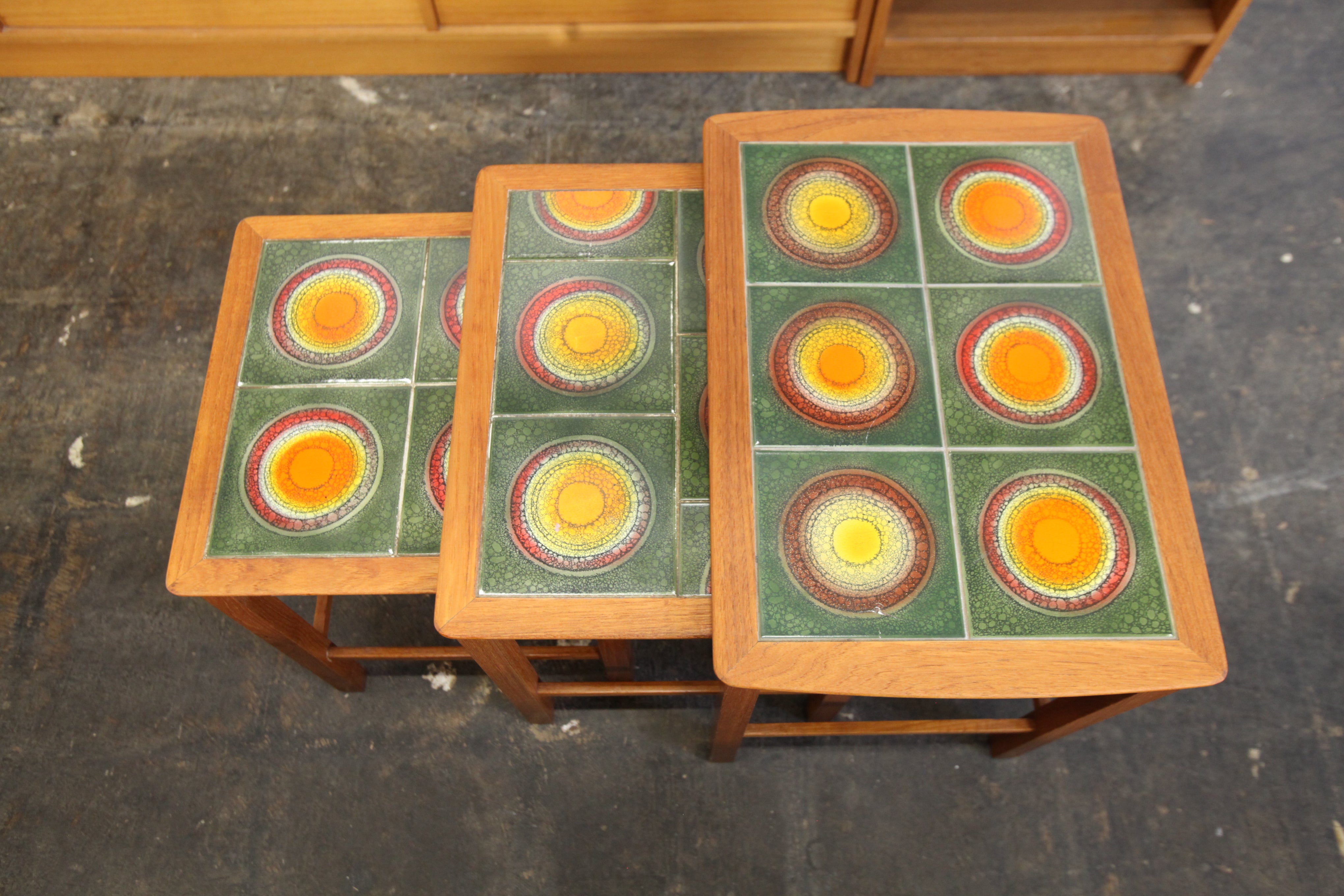 Vintage Teak & Tile 3 piece Nesting Table Set (21.25" x 14.75" x 19"H)