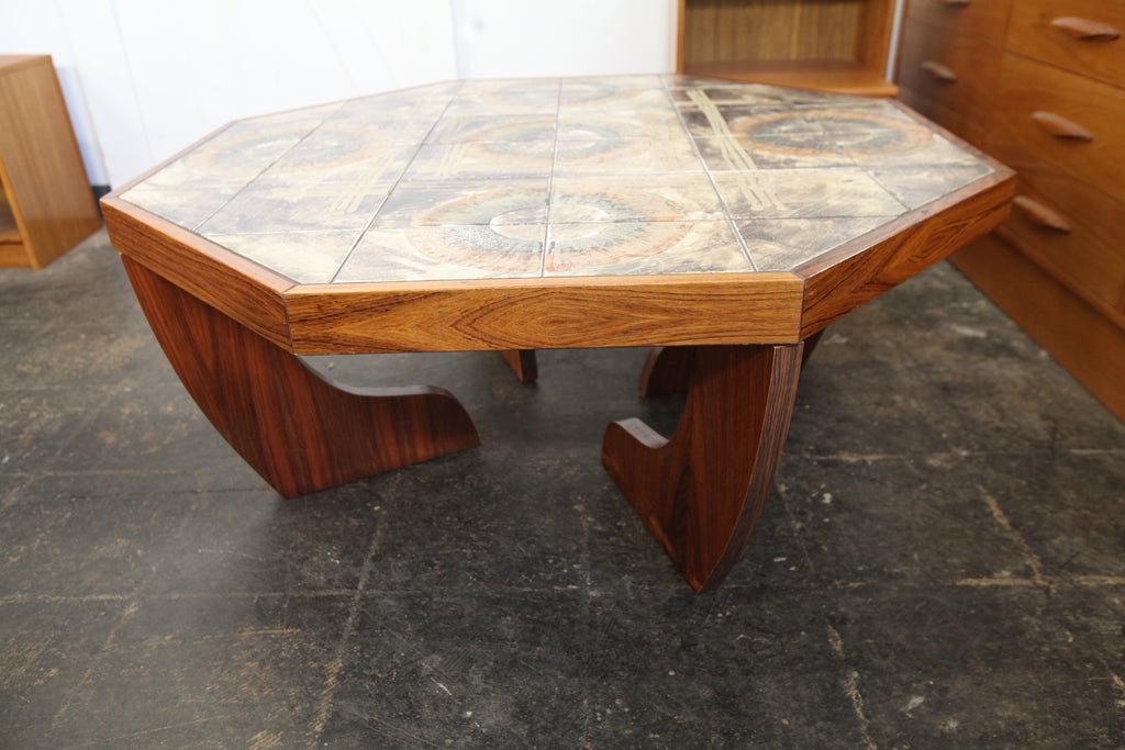 Vintage Funky Danish Rosewood & Tile  Octagon Coffee Table (46.25" x 46.25" x 20.5"H)