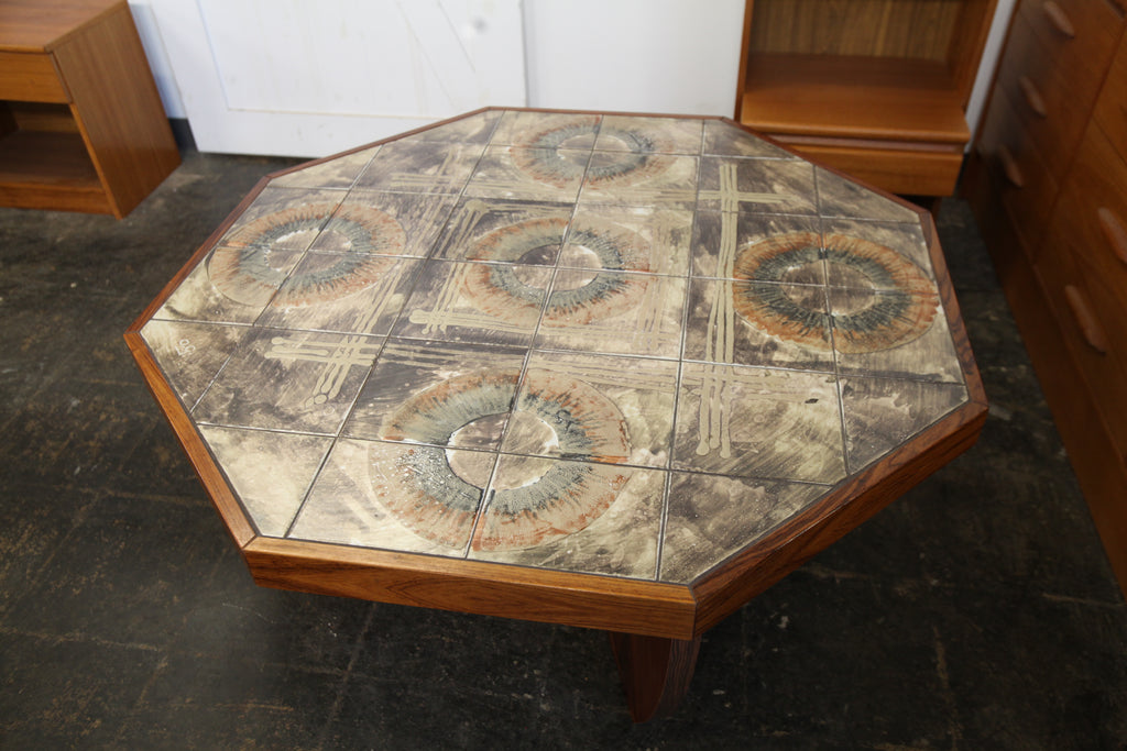 Vintage Funky Danish Rosewood & Tile  Octagon Coffee Table (46.25" x 46.25" x 20.5"H)
