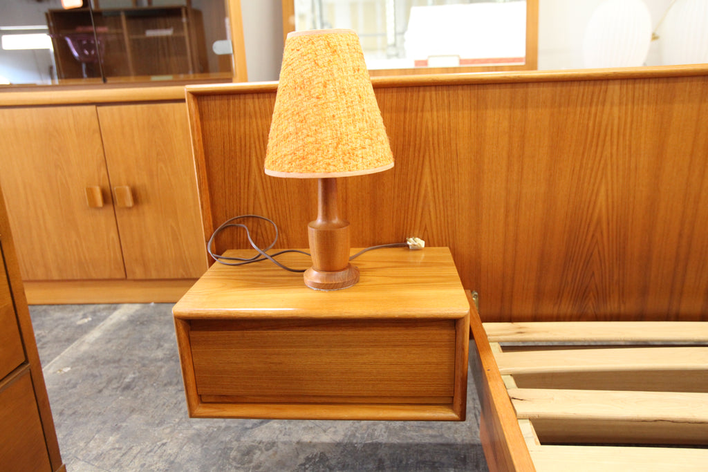 Set of 2 Small Vintage Teak Table Lamps (8" Dia. x 15.75"H)