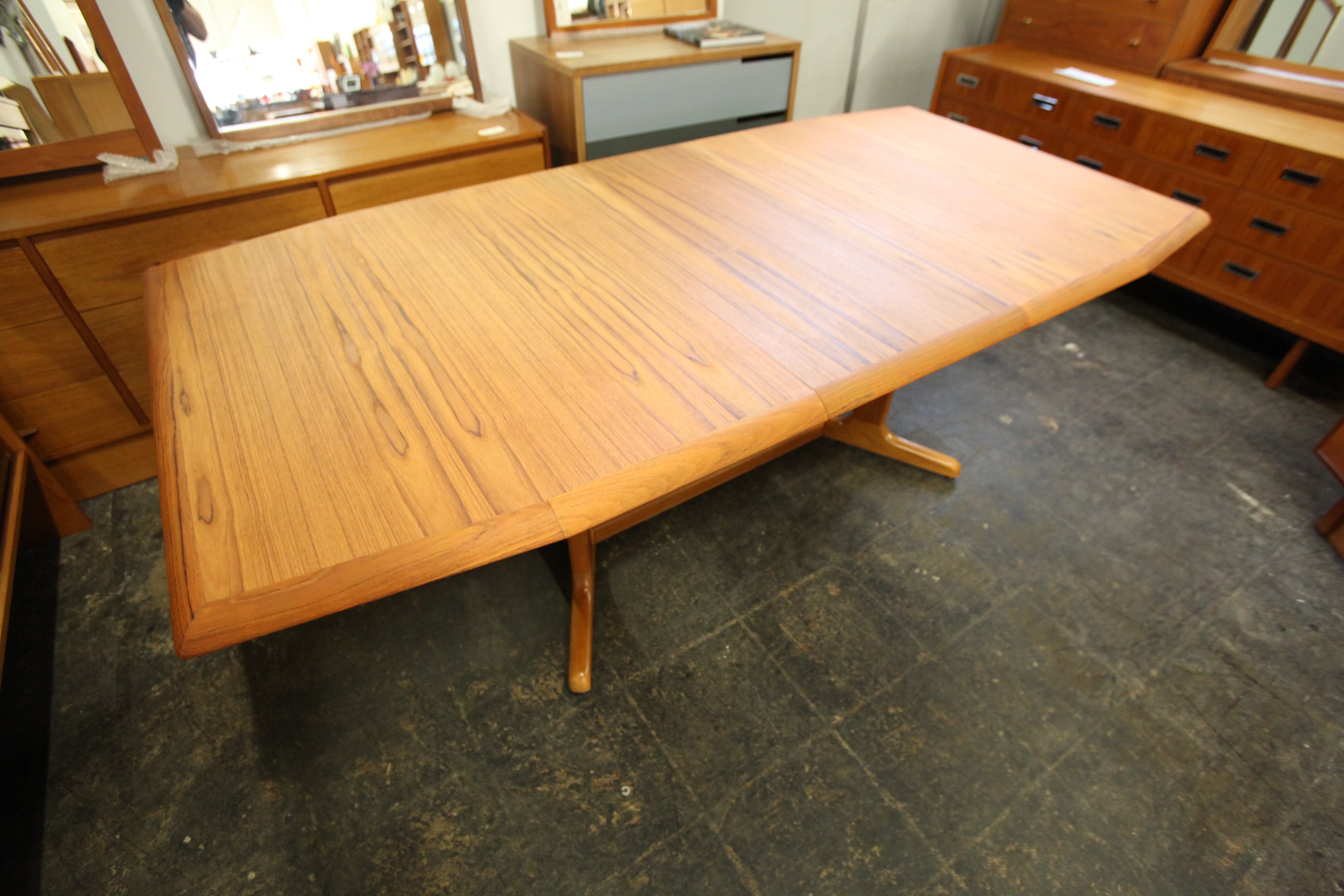 Beautiful Vintage Teak Dining Table w/ Two Leafs and Gear Assisted Opening