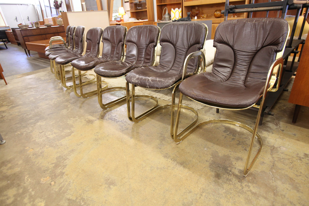Set of 8 Vintage Brass Cantilever Chairs by Willy Rizzo for Cidue Italy (circa 1970)