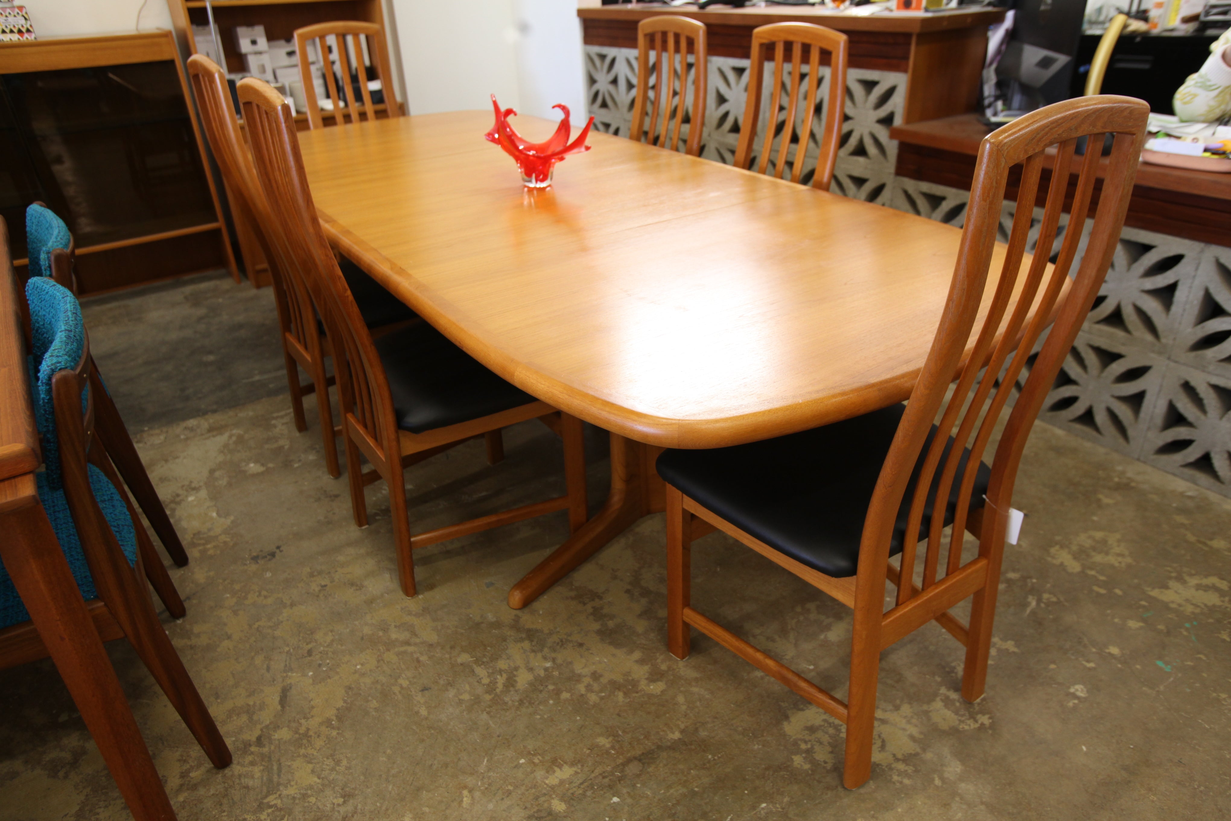 Set of 6 Vintage Teak High Back Dining Chairs w/ New Upholstery