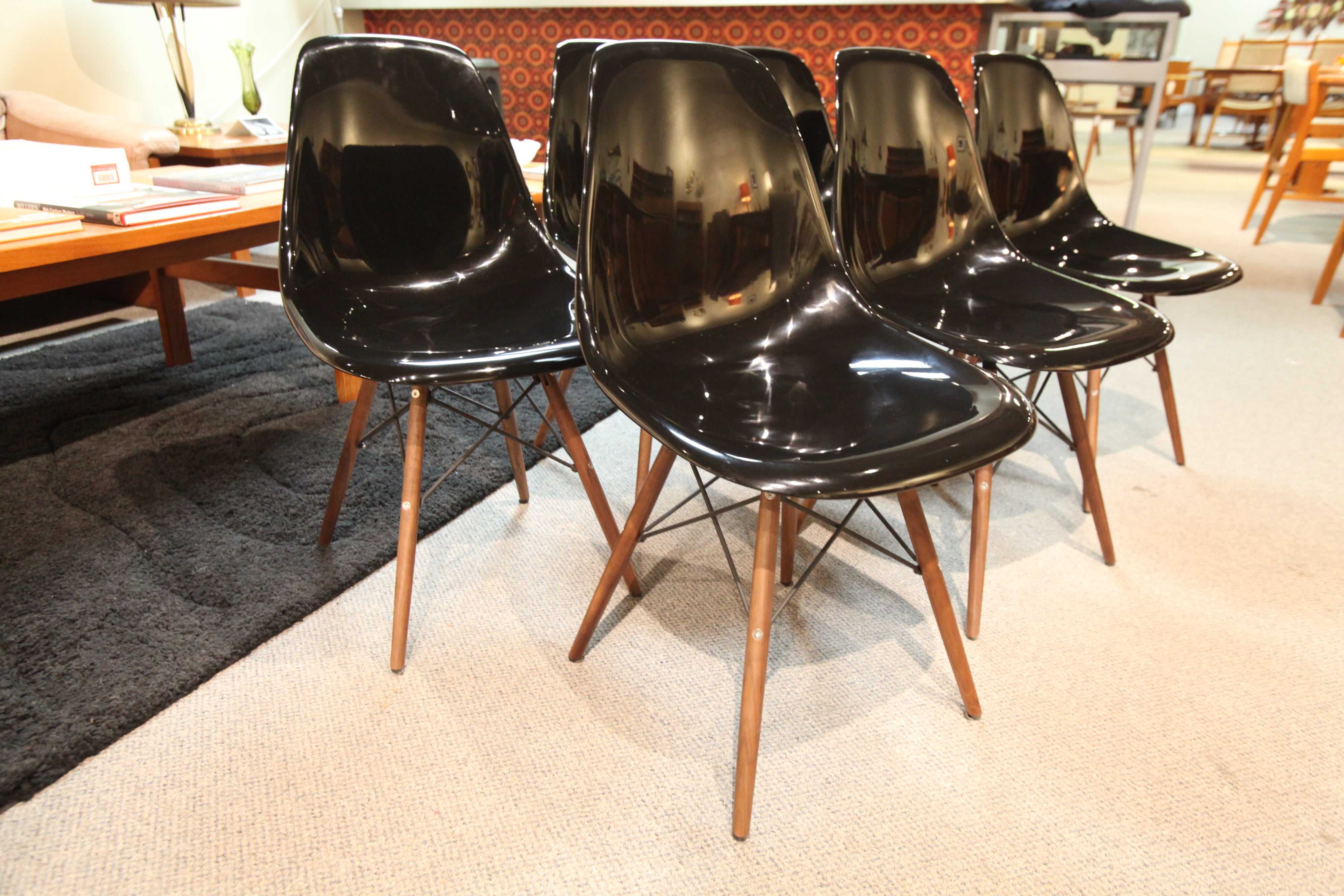 Replica Black Eames Shell Chair / Walnut Eiffel Base (18.75"W x 32.25"H)