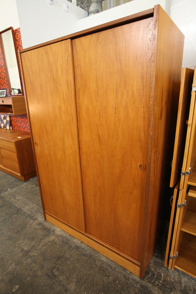 Large Vintage Teak Wardrobe w/ Sliding Doors (47.25"W x 24"D x 69.5"H)
