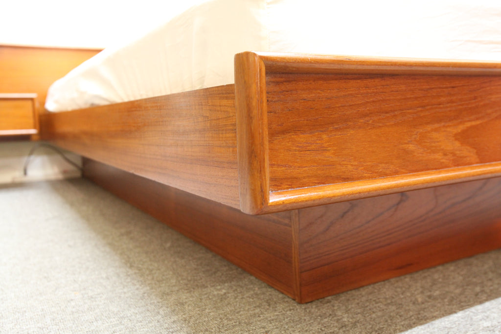 Vintage Teak Floating Queen Size Bed w/ Night Stands