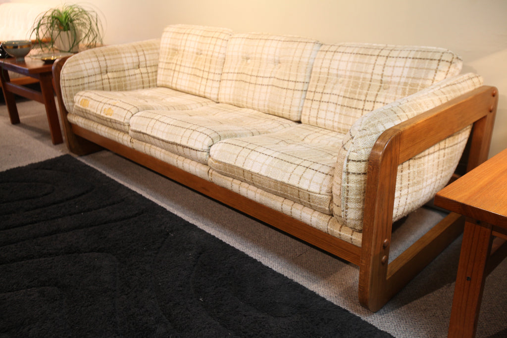 Hello 1975! Vintage 3 Seater Sofa w/ Wood Frame (80"W x 33.5"D x 28"H)