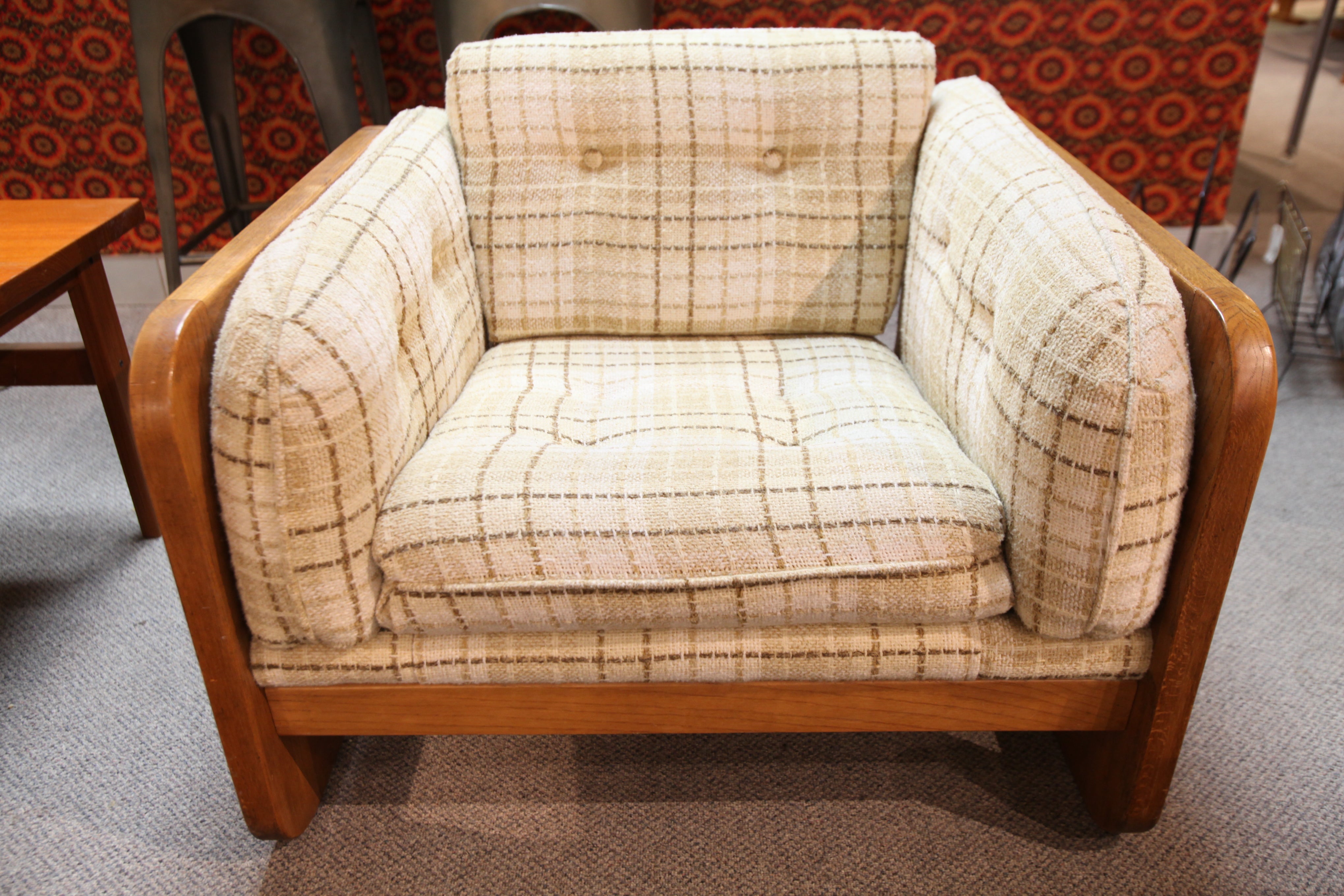 Hello 1975!  Vintage Wood Framed Chair (35.5"W x 33.5"D x 28"H)