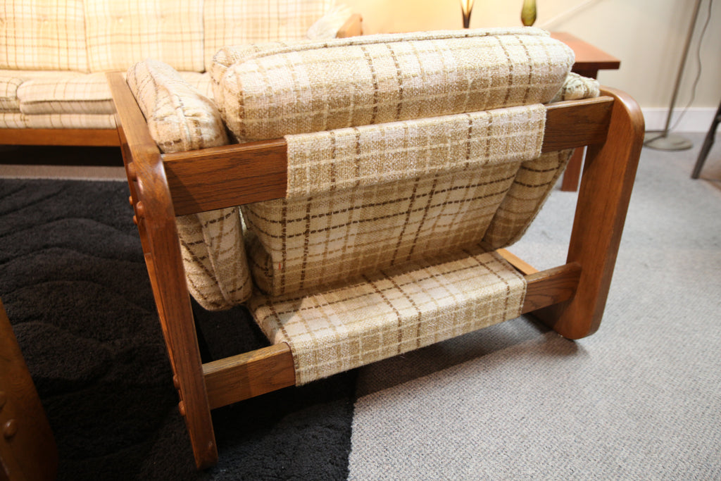 Hello 1975!  Vintage Wood Framed Chair (35.5"W x 33.5"D x 28"H)