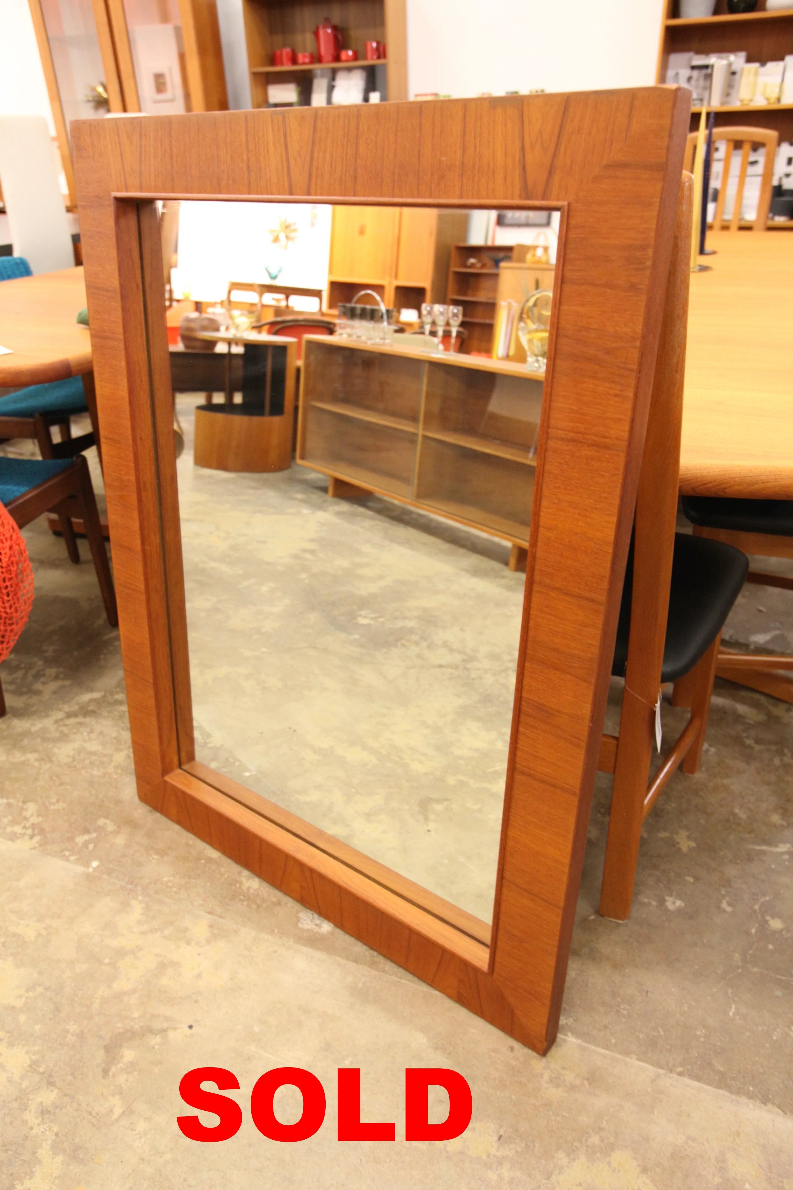 Large Vintage Teak Framed Mirror (44" x 34" x 1.5")