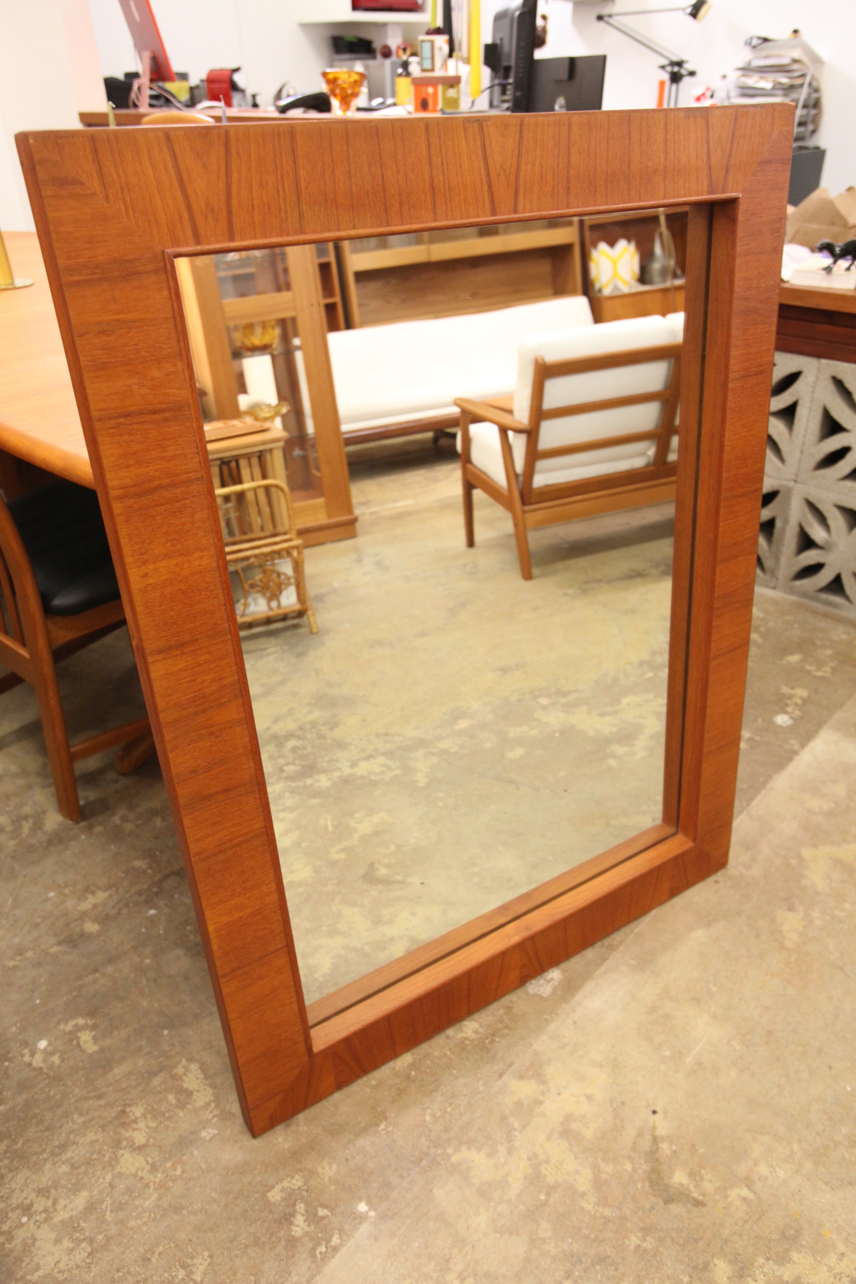 Large Vintage Teak Framed Mirror (44" x 34" x 1.5")