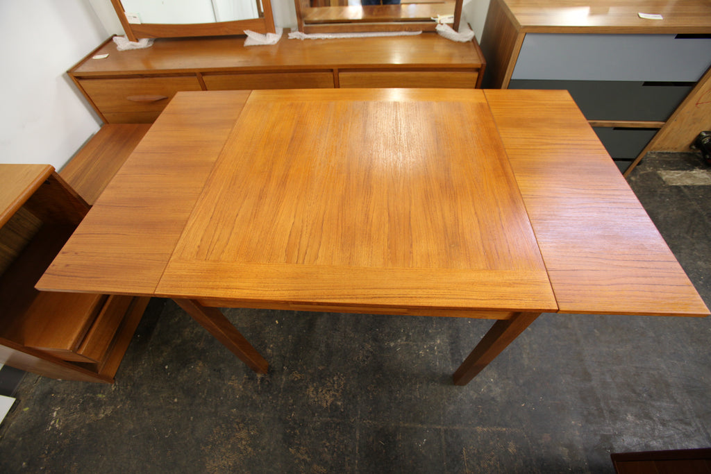 Vintage Small Square Teak Dining Table w/ Pullout Extensions