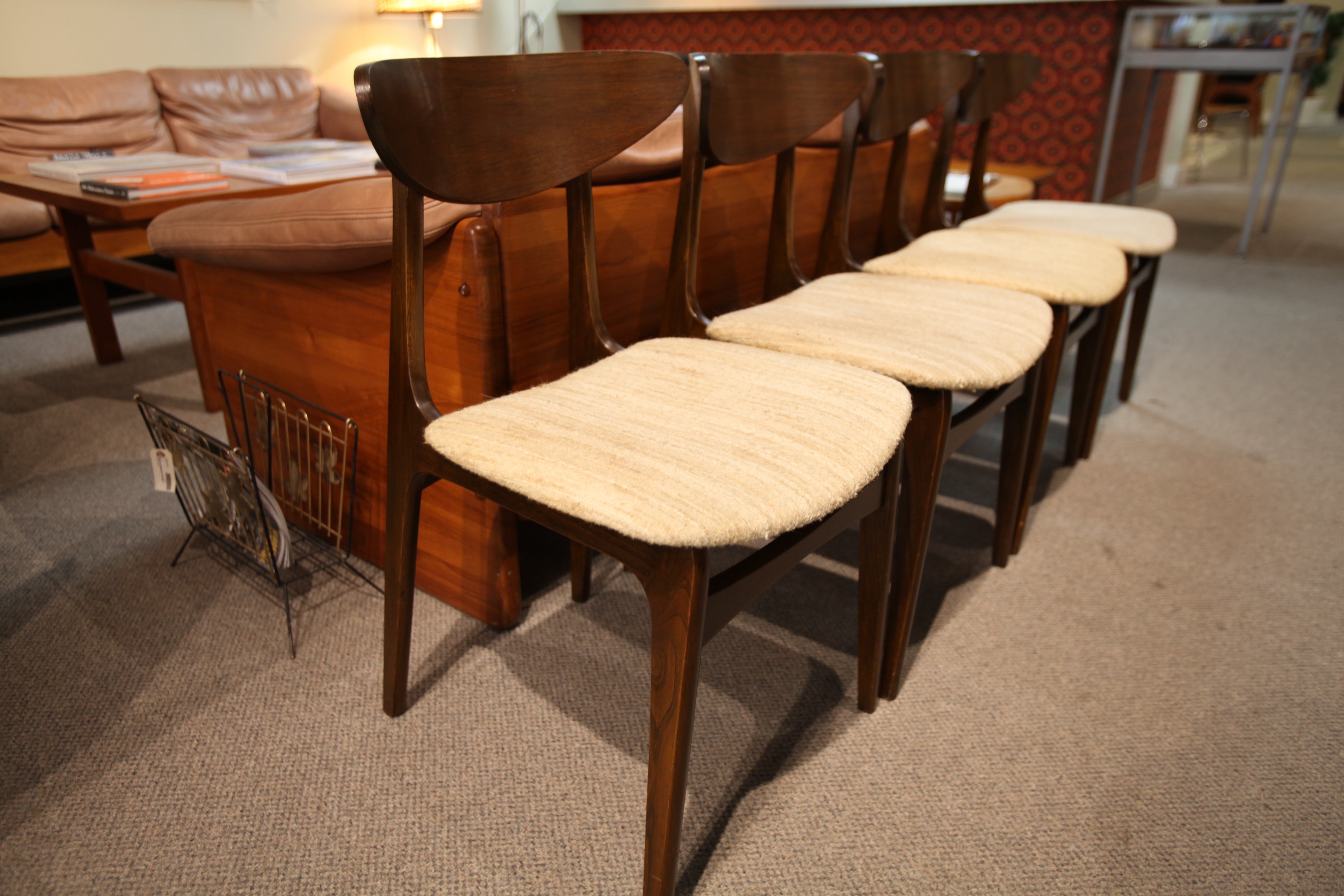 Set of 4 Amazing Vintage Wood Back Walnut Chairs