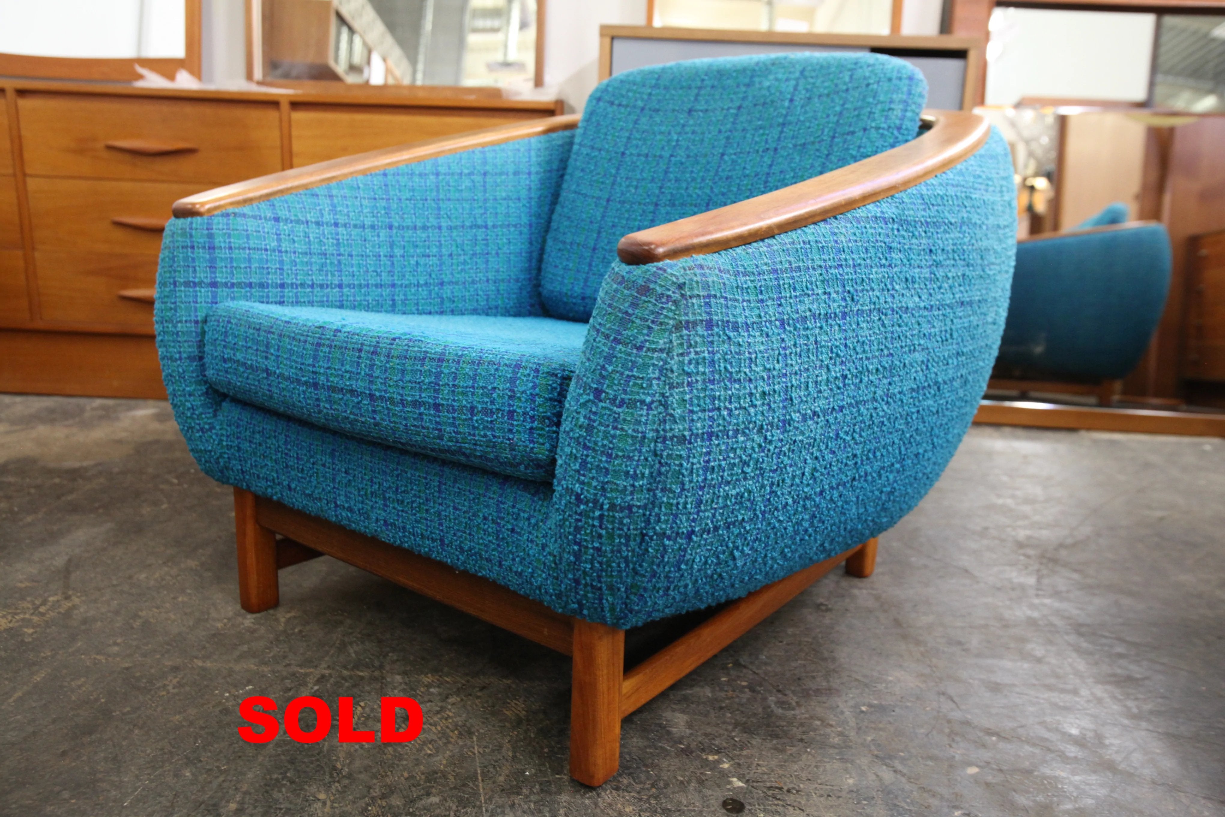Vintage R.Huber Teak Framed Lounge Chair (35"W x 37"D x 30"H)