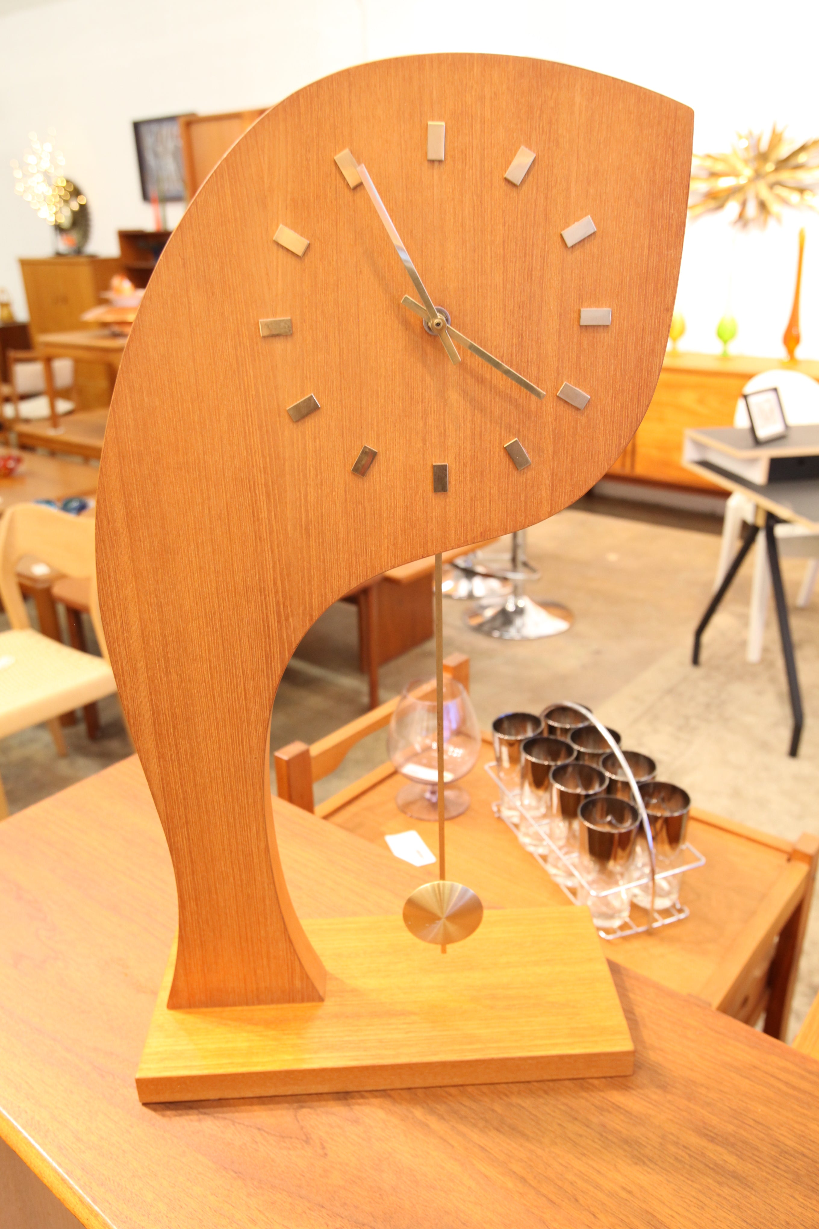 Vintage Teak Pendulum Clock by RS Associates Montreal (29.5"H- Base 16" x 7")