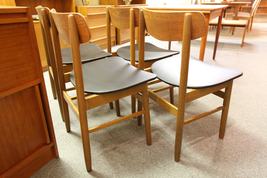 Set of 4 Vintage Teak Chairs W/ New Upholstery