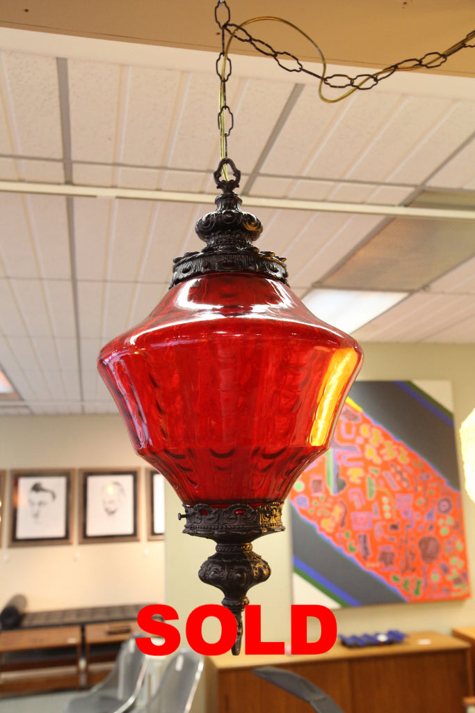 Vintage Red Glass Swag Lamp (25"H x 12"W)