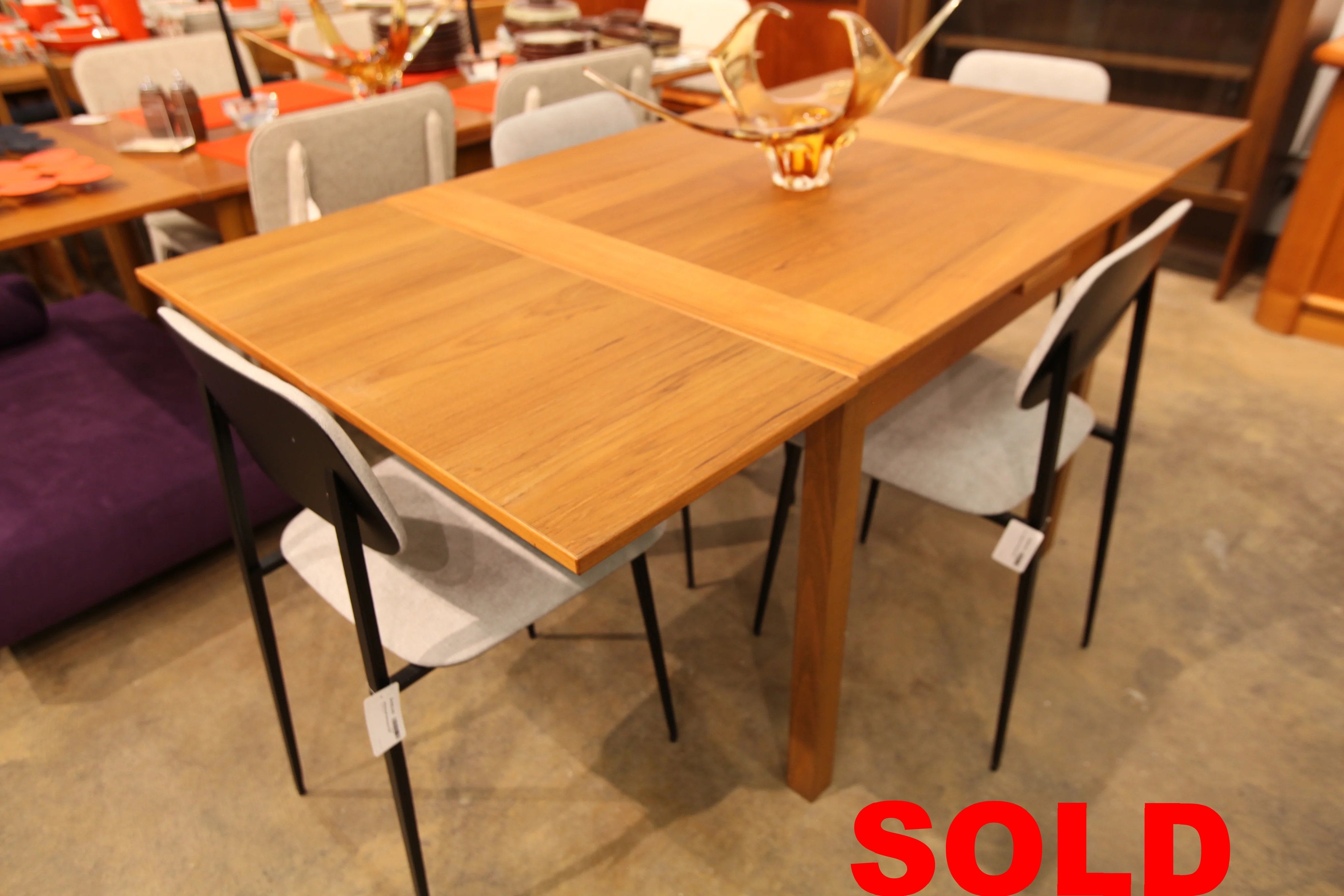 Vintage Small Square Teak Dining Table w/ Extensions (35.5" x 35.5")(65.5" x 35.5")