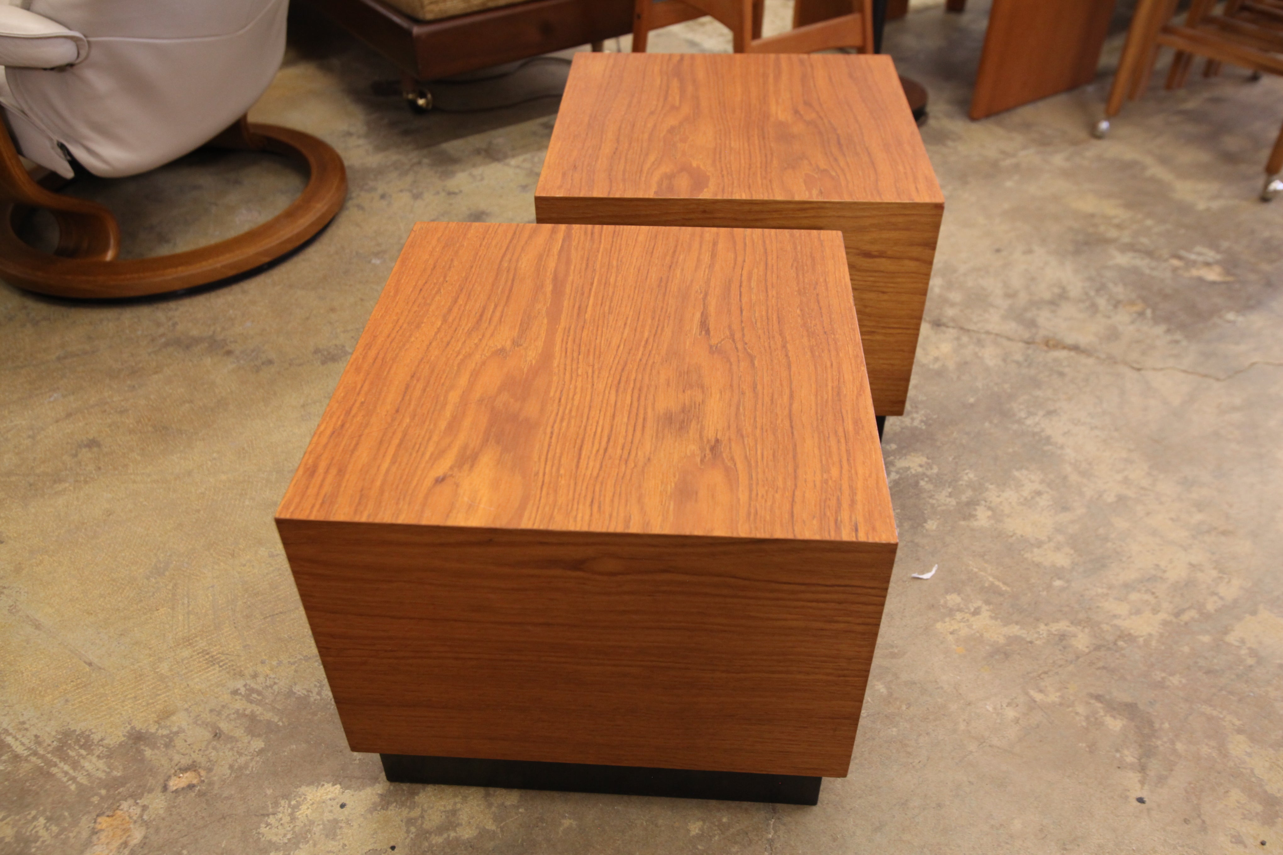 Set of 2 Vintage Teak Cube Side Tables (18" x 18" x 15"H)