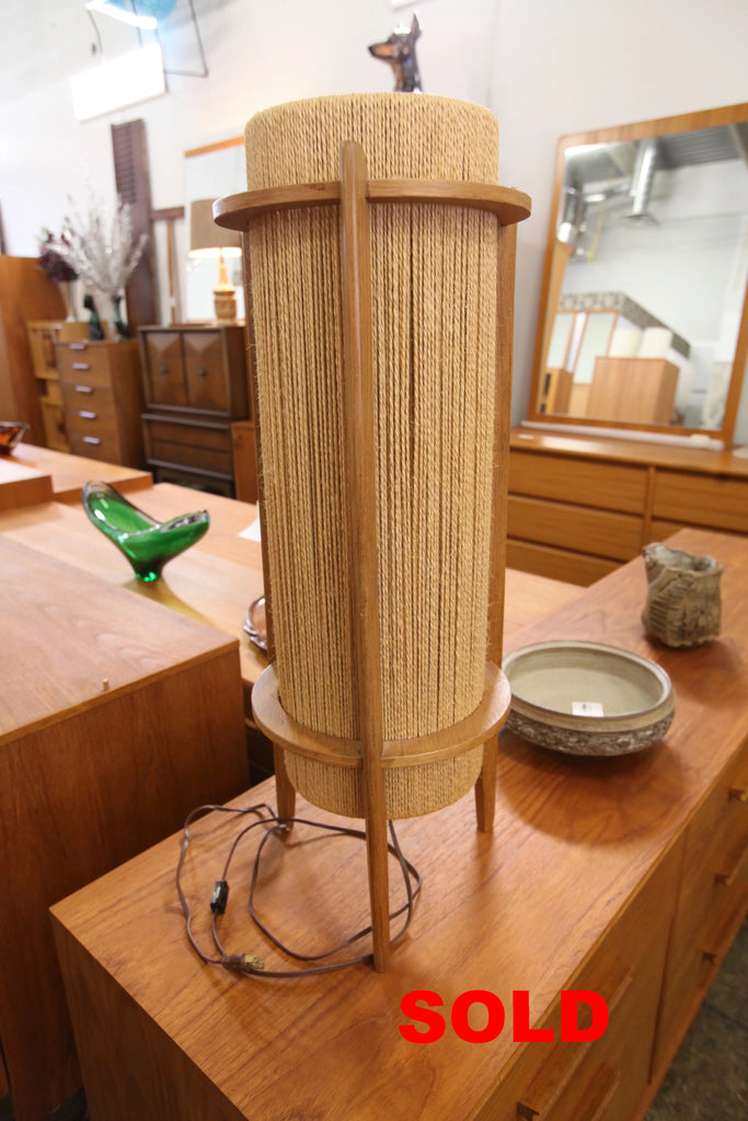 Rare Vintage Danish Teak / Cord Table Lamp by Ib Fabiansen for Fog & Morup